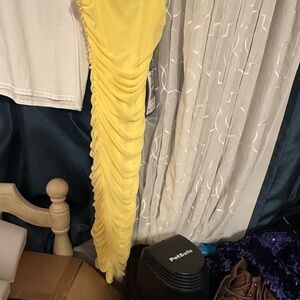 B Darlin Yellow Ruched Wedding Dress